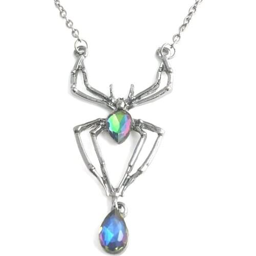 Gothic Zircon Long Leg Spider Necklace Womens Mens Rock Hip Hop Fashion Cool Insect Necklace Statement Halloween Jewelry