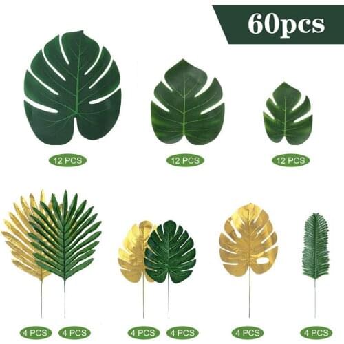 60pcs Artificial Palm Leaf Monstera Fake Tropical Plant Stylish And Beautiful Decoration For Flower Arrangement Table Decor