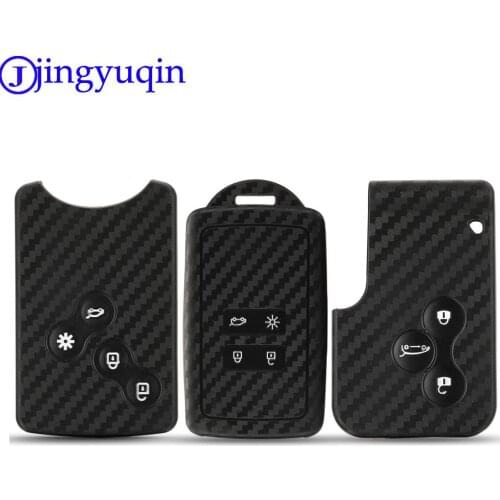 Jingyuqin Carbon Men Car Key Bag Case For Renault Kadjar Captur Clio Megane 2 3 4 RS Koleos Logan Scenic Card Case Keychain