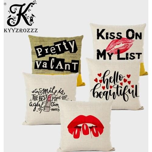 Valentines Day Printed Pillowcase Love Text Red Lips Love Sofa Car Cushion Cover Home Decoration Pillowcase Kussenhoes 45x45CM