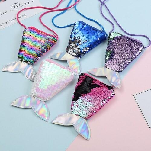 Mermaid Tail Sequins Coin Purse Women Girls Crossbody Bags Sling Money Change Card Holder Wallet Purse Bag Pouch for Kids Gift