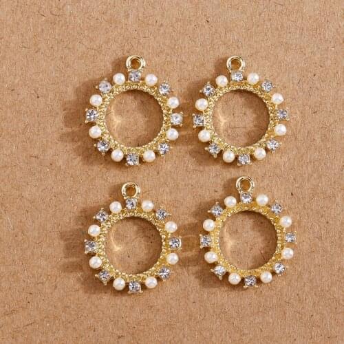 5pcs 15*18mm Crytal Hollow Round Charms for Jewelry Making Imitaion Pearl Charms for Necklace Earrings Pendants DIY Crafts