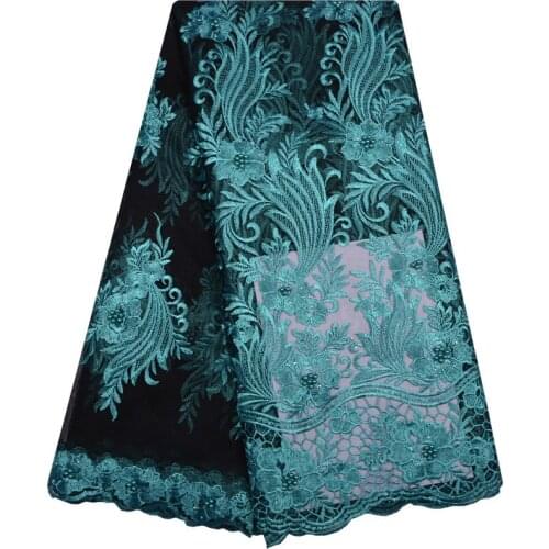 Nigerian Tulle Lace Fabric French Lace Fabric African Lace Fabric For Wedding Blue Embroidery Beaded Lace Fabric Teal Color 1184
