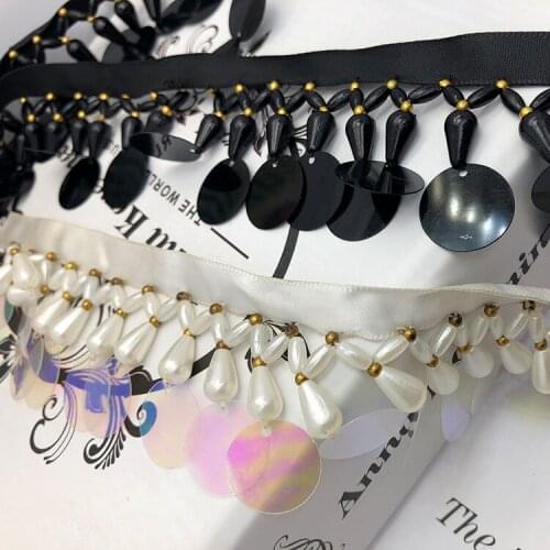 Fringed sequins pearl lace tim DIY fashion clothing accessories lace ribbon Paillette Lace Beaded Pearl Braid Applique