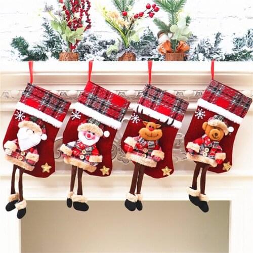 Lovely Santa Socks Gingham Doll Doll Linen Socks Christmas Tree Pendant Christmas Gift Bag 2020 New Year Home Party Decoration