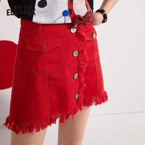 ELFSACK Solid Pure High Waist Chic Button Casual Women Mini Skirts,2021 Spring ELF Vintage Raw Hem,Ladies Basic Daily Bottom