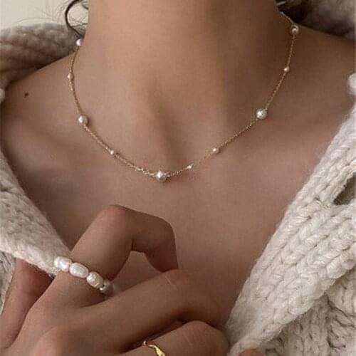 Minimalist Korea Multi Irregular Pearl Chokers Necklace for Women Girl Gold Color Chain Simulated Pearl Pendant Necklaces Gifts
