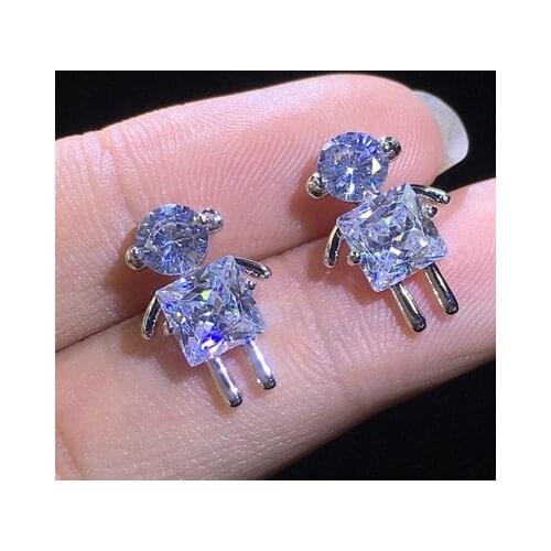 Fashion Cute Creative Cartoon Character Asymmetric Earrings Sweet and Cute Earrings 925 Silver Jewelry Christmas Gifts