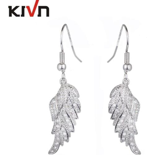 KIVN Fashion Jewelry Angel Wing Feather CZ Cubic Zirconia Bridal Wedding Earrings Mothers Day Girls Christmas Birthday Gifts