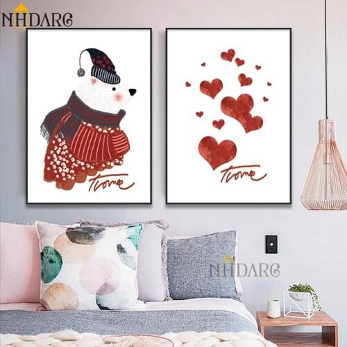 Cartoon Cute Bear, Love, Heart Art Posters and Prints Canvas Painting Wall Pictures for Living Room Cuadros Nordic Home Decor
