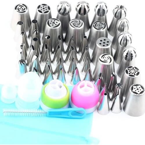 Nozzles Russian Icing Piping Flower Pastry Nozzles Tips Decorating Tips Cake Dessert Decorating Tools Stainless Steel 56Pcs/Set