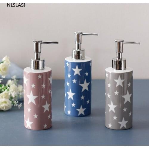 Small fresh shower gel bottle detergent dispenser lotion press bathroom ceramic star hand soap bottle bathroom decoration