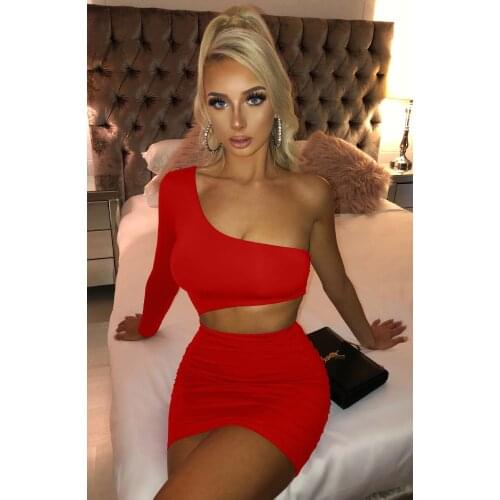 2021 Spring New Fashion One-Shoulder Sexy Dress European and American High Waist Slim Mini Skirt