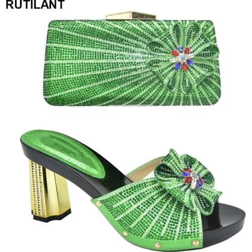 New Arrival Italian Women Wedding Shoes and Bag Set Decorated with Rhinestone High Heels Sexy Ladies Wedding Sandals Bridal