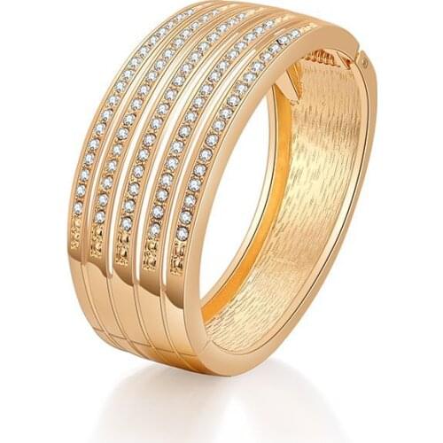 ORNAPEADIA Fashion Wide-sided Hollow Diamond Gold Bracelet for Women Ladies Woven Jewelry Bangles for Women