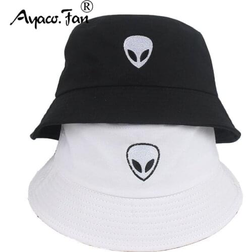 Black White Solid Alien Bucket Hat Unisex Caps Hip Hop Gorros Men Women Summer Panama Cap Beach Sun Fishing Hats Cotton Sunhat