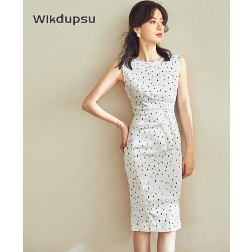 Office Dresses For Ladies Formal Classy Elegant O Neck Vintage Midi Dress Business Chic Printed Women OL Casual Party Vestidos