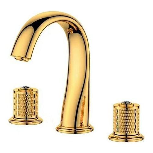 PVD GOLD 3 Pcs WIDESPREAD LAVATORY BATHROOM SINK FAUCET deck mounted double handles new design