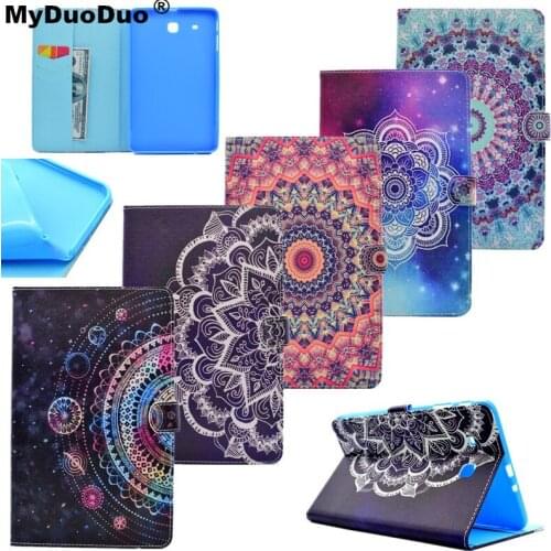 Luxury Flower Painted For Samsung Galaxy Tab E 9.6 Case T560 T561 SM-T560 SM-T561 PU Leather Smart Tablet Cover Protective Skin