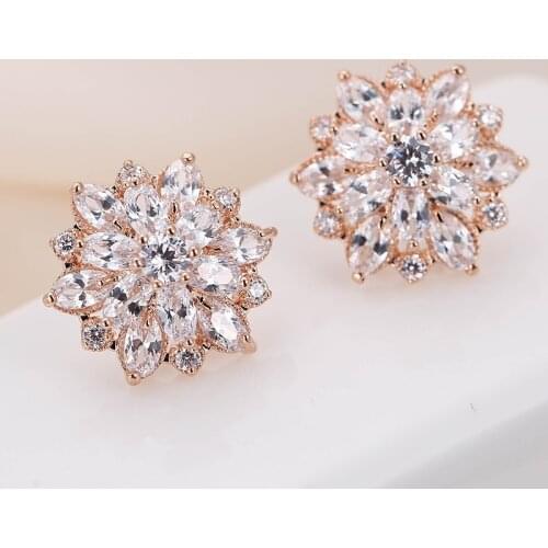 DE068 Fashion Street Snap Delicacy Geometry Simple Style Flower Zircon Earring Gift Party Banquet WOMENS Jewelry Earrings