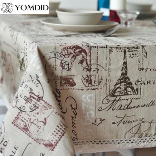Tower Pattern Tablecloth Linen and Cotton Lace Edge Rectangular Table Cloth Multi-size dust-proof Scenic Tablecloth Manteles 1PC