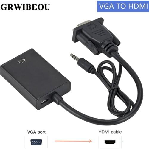 Grwibeou vga to hdmi with 3.5mm audio Cable 1080P vga to hdmi Adapter for PC laptop to HDTV Projector ps4 Video Audio converter