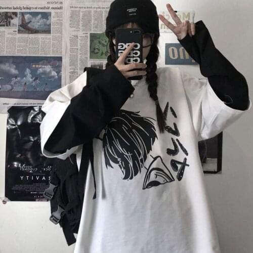 Harajuku bf long-sleeved t-shirt women fake two-piece student trend shirts Korean loose unisex 2021 new autumn womens clothing