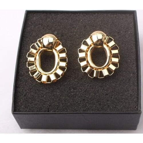 ZA Geometric Oval Drop Earrings for Women Ear Jewelry Simple Hollow Twist Punk European Statement Metal Earring Brincos