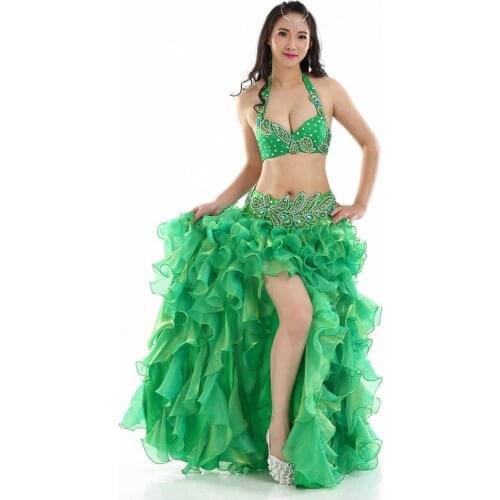 #878 Professional Orient Dancewear Belly Dance Outfit Set Beaded Bra B/C Cup Wave Skirt Egypt Women Belly Dance Costumes