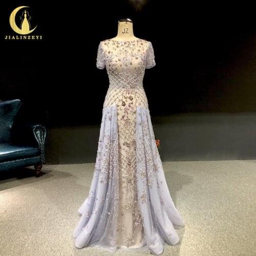 Rhine real Pictures Zuhair Murad Purple Luxurious Beads Short Sleeves vestidos de noche платье на выпускной evening dresses