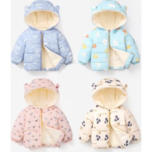 Winter Baby Girls Jacket Cute Cartoon Keep Warm Christmas Coat Hooded Zipper Thicken Fashion Outerwear Birthday Gift Kid Clothes
