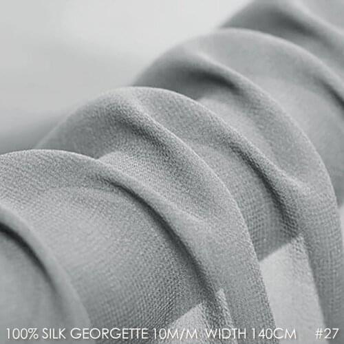 100% SILK Georgette Fabric Pure Silk Fabric 10 momme 140cm Width Wedding Dress Silk Gauz Fabric Free Shipping Silver Gray 27