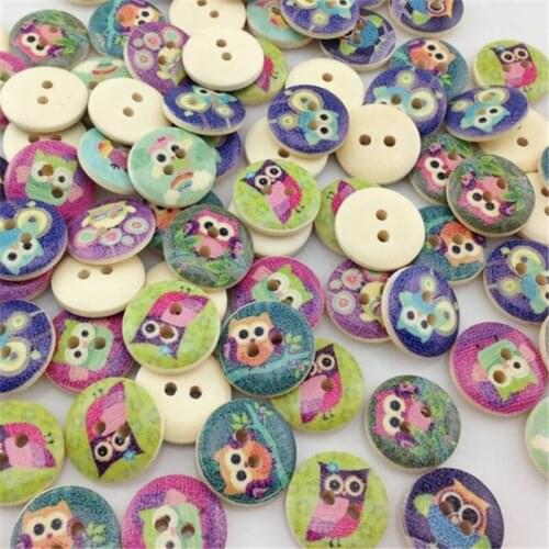 100pcs print owl Wood Button sewing/appliques/craft DIY Lots 15 mm WB03