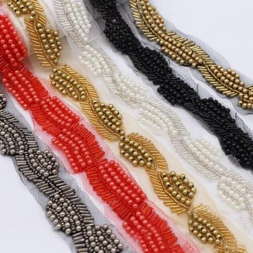 2yard/lot DIY 2.6cm handmade bead lace dress ornament accessories collar pearl lace