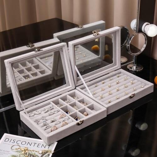 2020 Universal Jewelry Organizer Display Ring Jewelry Case Boxes Portable Jewelry Box Button Velvet Storage Glass Showcase