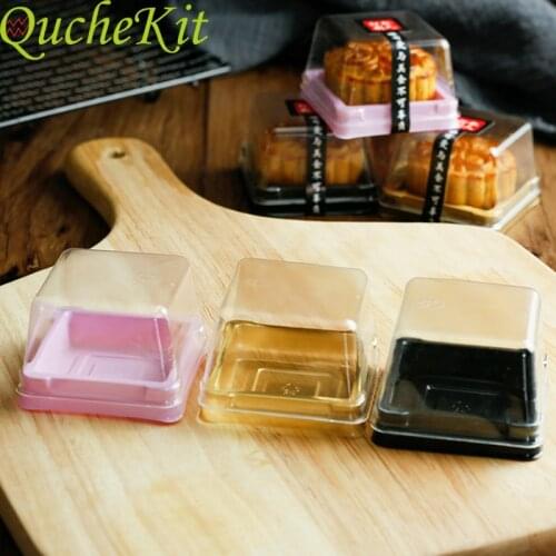 50pcs 50g Square Moon Cake Trays Mooncake Packaging Box Food Container Holder With Covers Dessert Clear Plastic Cake Boxes