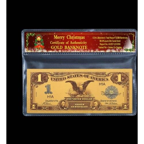 1863~1899 year us dollars Money 1 2 5 100 1000 USD old banknote 24kgold-plated Gift Christmas plastic paper gift 2 pc/lot