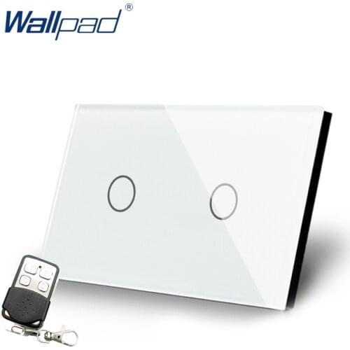 White 2 Gang 2 Way Remote Control Crystal Glass Switch Wallpad Luxury US/AU 3 Way On/ Off Switch Panel With Remote Controller