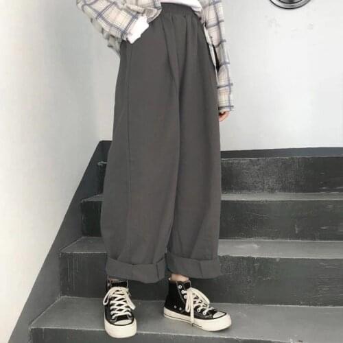 Women Pants Korean Streetwear Wide Leg Trousers Elastic High Waist Loose Large Sizes Harajuku Student Ladies