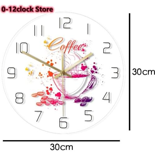 Kitchen Dining Room Decorative Waterproof LED backlight Painted Coffee Cup With Beans Wall ClockModern Mute Acrylic Wall Saat