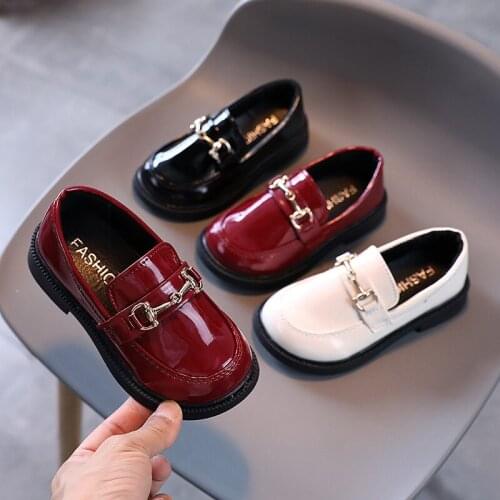 Childrens Single Shoes 2021 New British Style Autumn Boys Dress Shoes Toddler Girl Leather Shoes School Fashion Bright PU