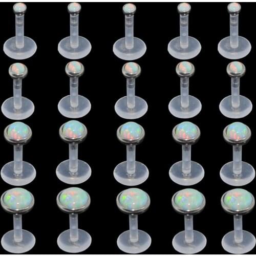 Lot 4Pcs Opal 17 Stone Bioplast Labret Monroe Lip Stud Fire Opal Ear Cartiliage Tragus Helix Piercing stud Ring 16g Body Jewelry
