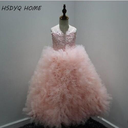 HSDYQ HOME 2016 Flower girl dresses Tulle Lace Long Tutu Mermaid Fashion Family Pink Mother Daughter Dresses