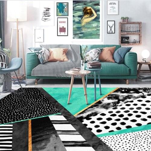 Ins Fashion Personality Watercolor Green Black Geometric Dots Triangle Bedroom Door Living Room Floor Mat Carpet