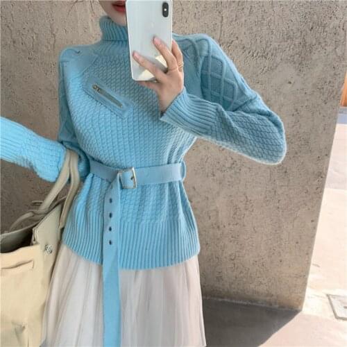 Korean Loose Thick Warm High Neck Pullover Sweater Women Outer Wear New Autumn Winter Long-Sleeved Lace-Up Sweater Tops Female