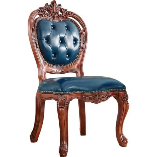 European-style Leather Dining Chair High-end American Solid Wood Backrest Chair Dining Table and Chair Combination Furniture