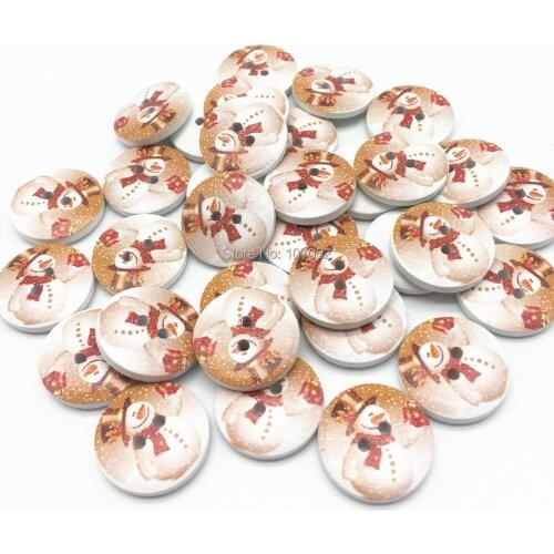 50pcs 20mm Wood Round Snowman Buttons Christmas 2 Holes Sewing Embellishments Cardmaking Crafts Button