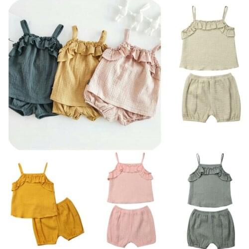 Baby Girls Summer Clothes Soft Cotton Tops+Shorts 2pcs Set Sleeveless Outfits