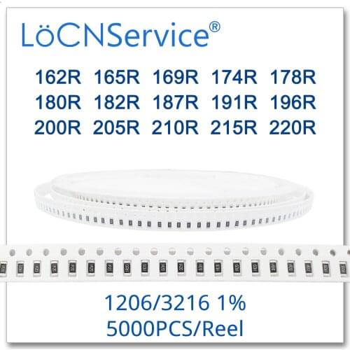 LoCNService 1206 1% 5000PCS 162R 165R 169R 174R 178R 180R 182R 187R 191R 196R 200R 205R 210R 215R 220R 3216 Resistor OHM