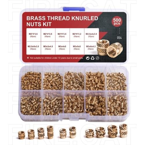 M2 M2.5 M3 Female Brass Thread Knurled Nuts Assortment Kit 250 500 Pcs Threaded Insert Embedment Nut for 3D Printing Injection